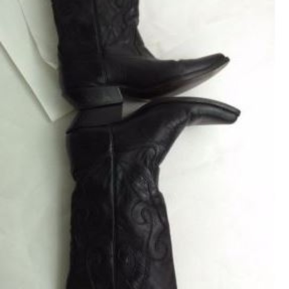 Nine West Womens US 7M Black Leather Cowboy Boots - Picture 5 of 8